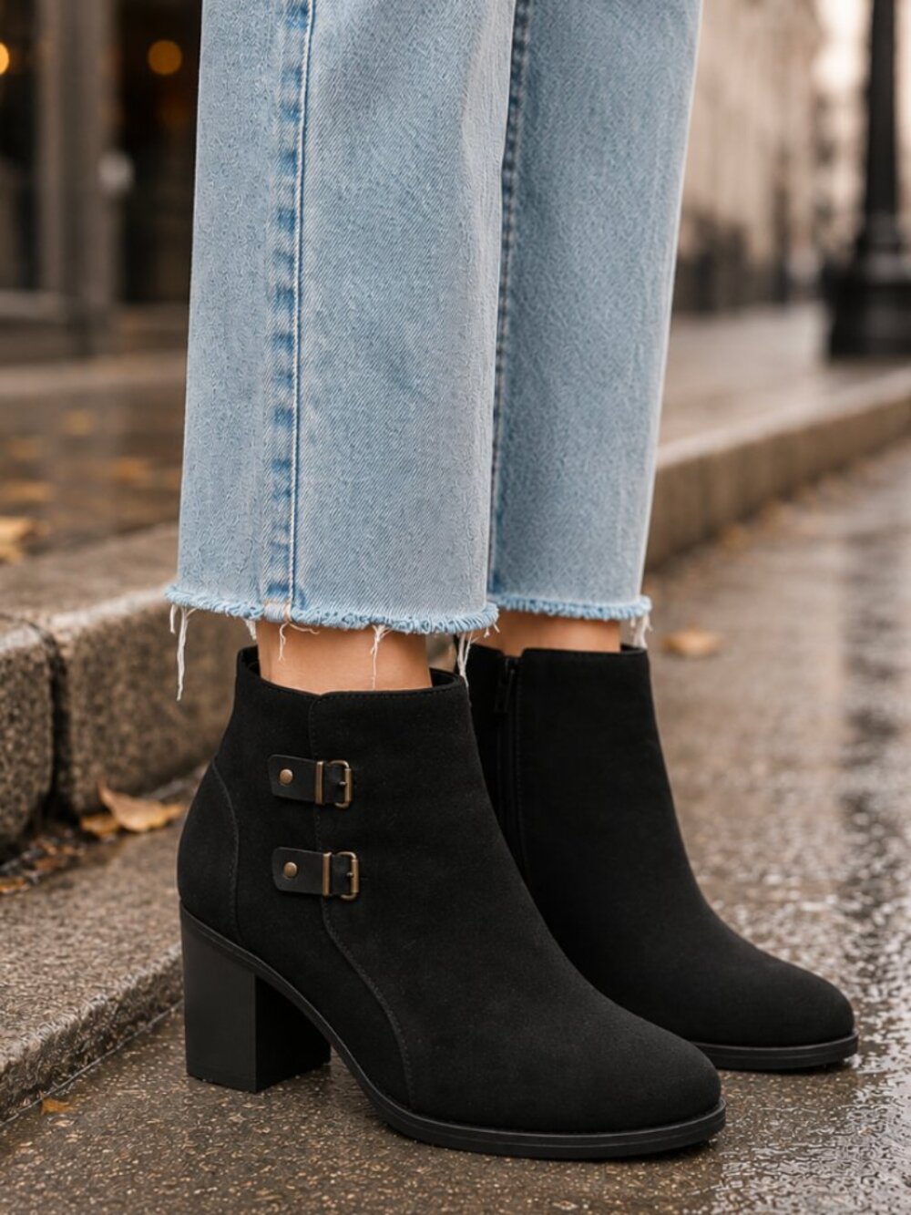 Clarks Black Suede Heeled Ankle Boots Size 10W Quiet Luxury Old Money Minimalist